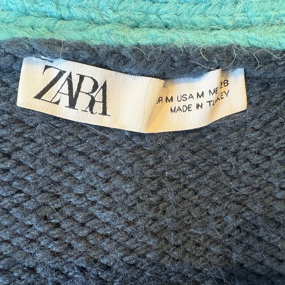 Zara Womens Cardigan Sweat Chunky Knit Short Sleeve Colorblock Blue Sz. M - Picture 8 of 10